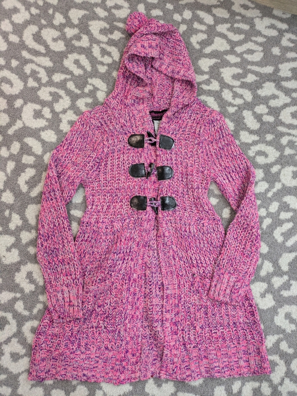 Dollhouse Pink and Purple Marled Knit Hooded Cardigan